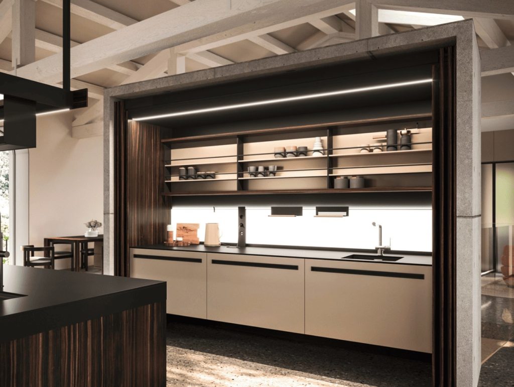 Armario escamoteable de cocina con apertura horizontal