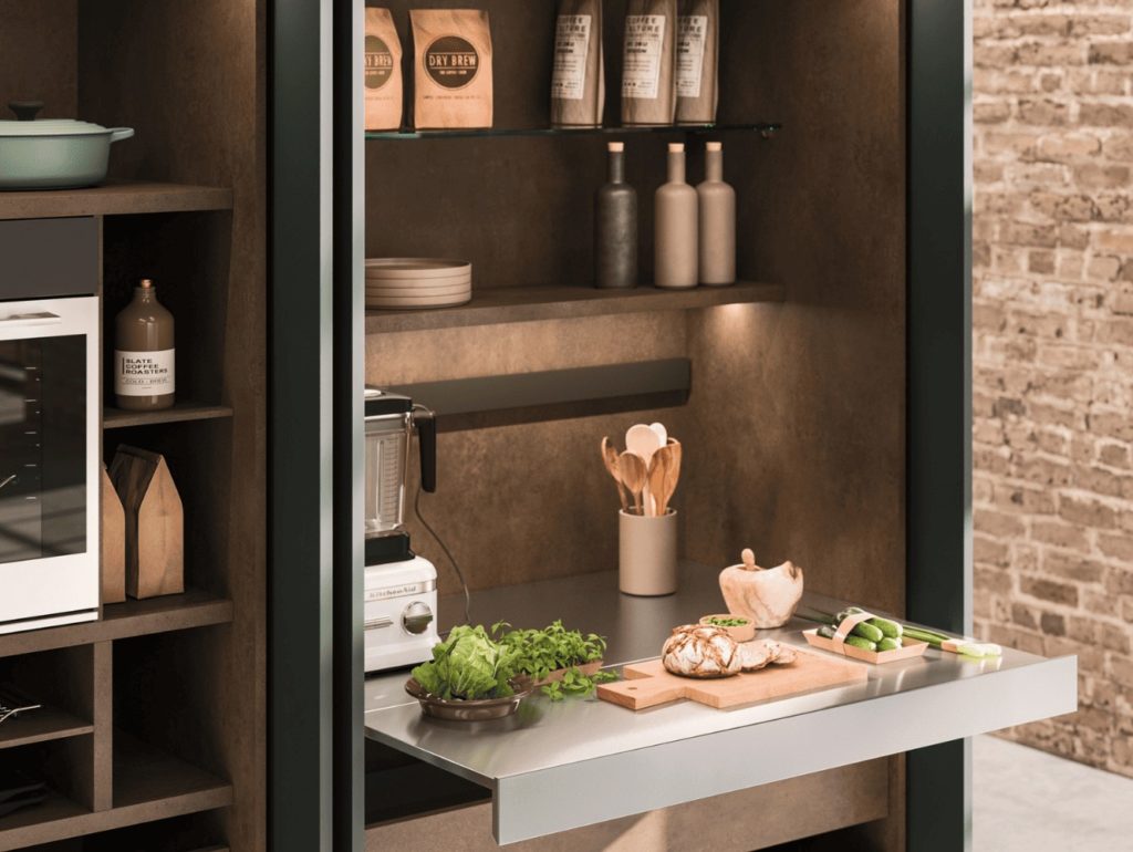 Armario escamoteable de cocina con zona de desayuno