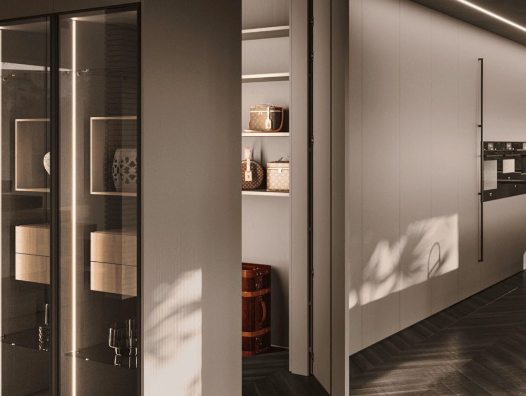 Vitrina vertical de cocina con iluminación LED